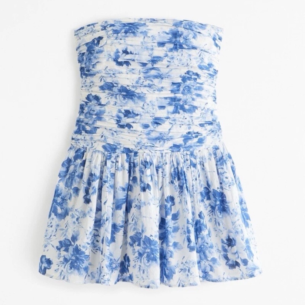 Abercrombie & Fitch Blue Floral Emerson Drop Waist Strapless Dress
